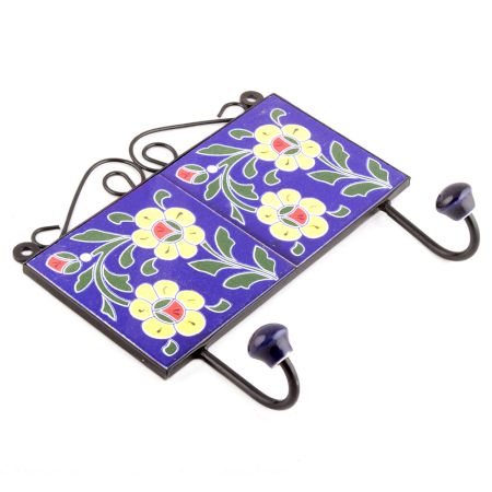 Navy Blue Yellow Flower Tiles Hooks